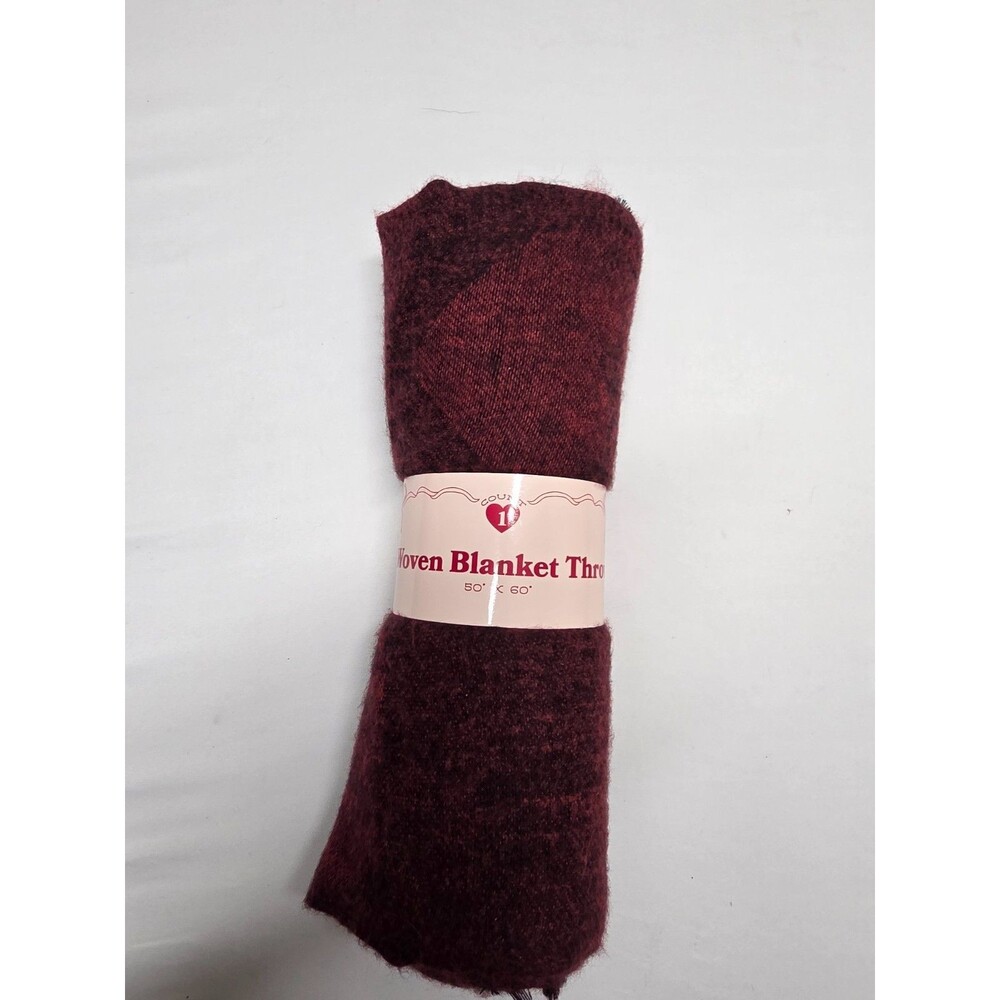 Burgundy Woven Throw Blanket 50x60 - Maroon Red Soft Knit Accent Blanket NEW